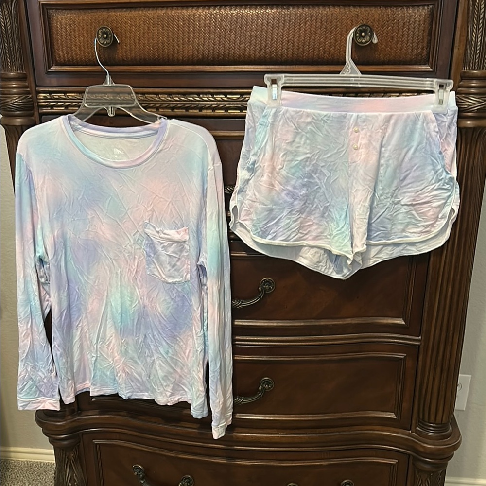Women’s Pastel Tie-Dye Long Sleeve Top & Short Sleep Set